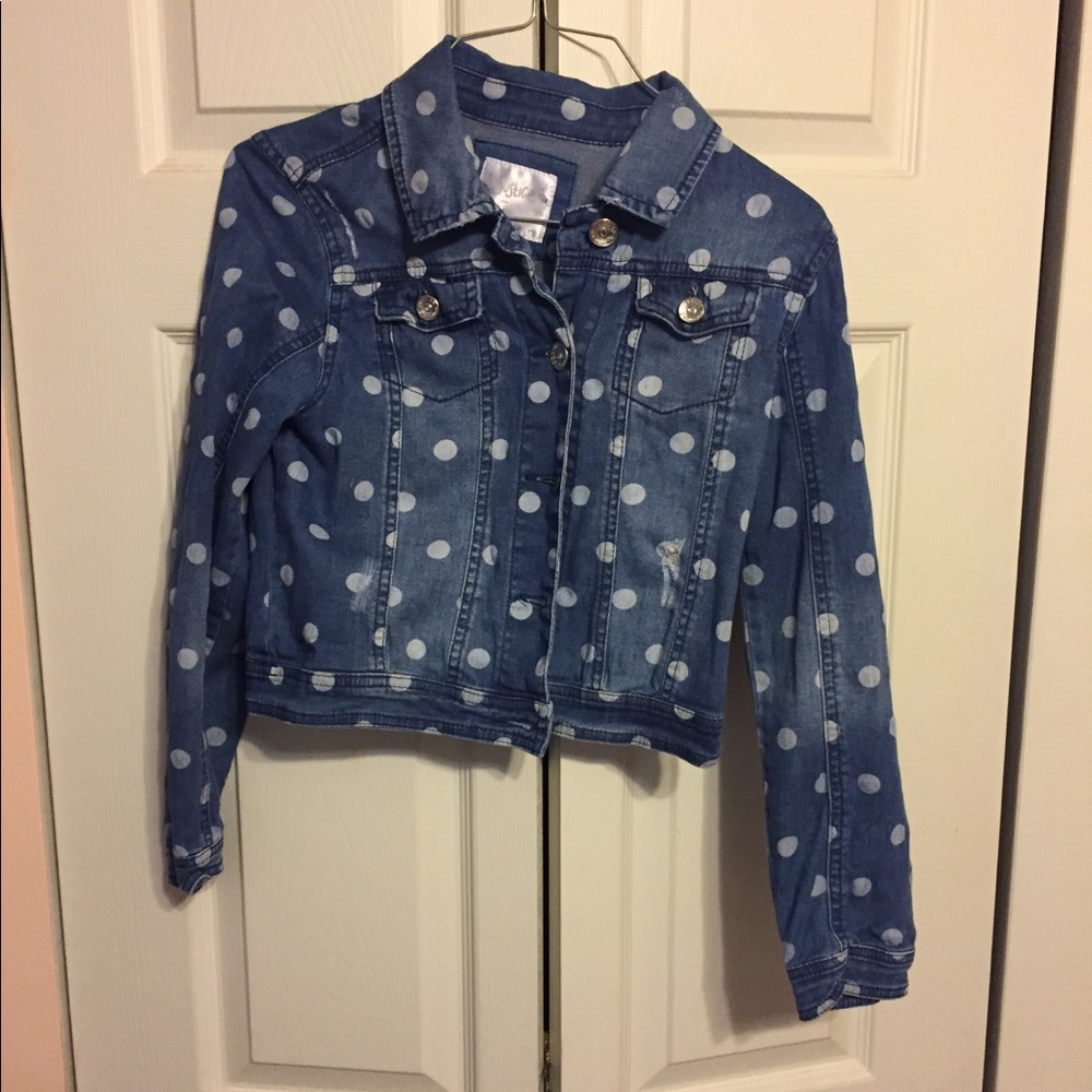 Justice polka dot distressed jean jacket
